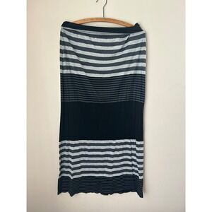 Y2K 2000s Fold Waist  Maxi Skirt Striped Gray Black Knit Casual Womens L Grunge